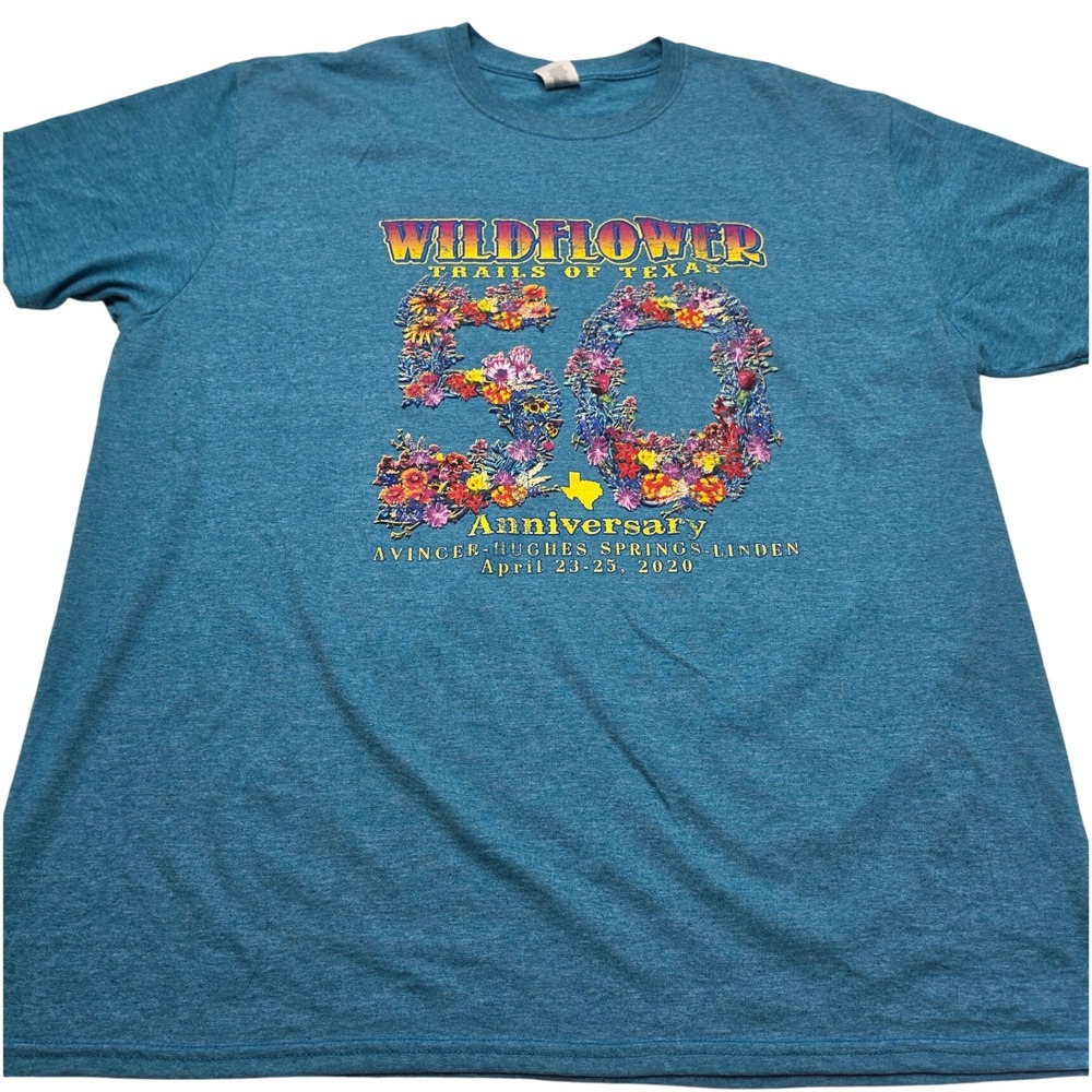 Gildan Softstyle Wildflower Trails of Texas 50th Anniversary T-Shirt Blue 2XL